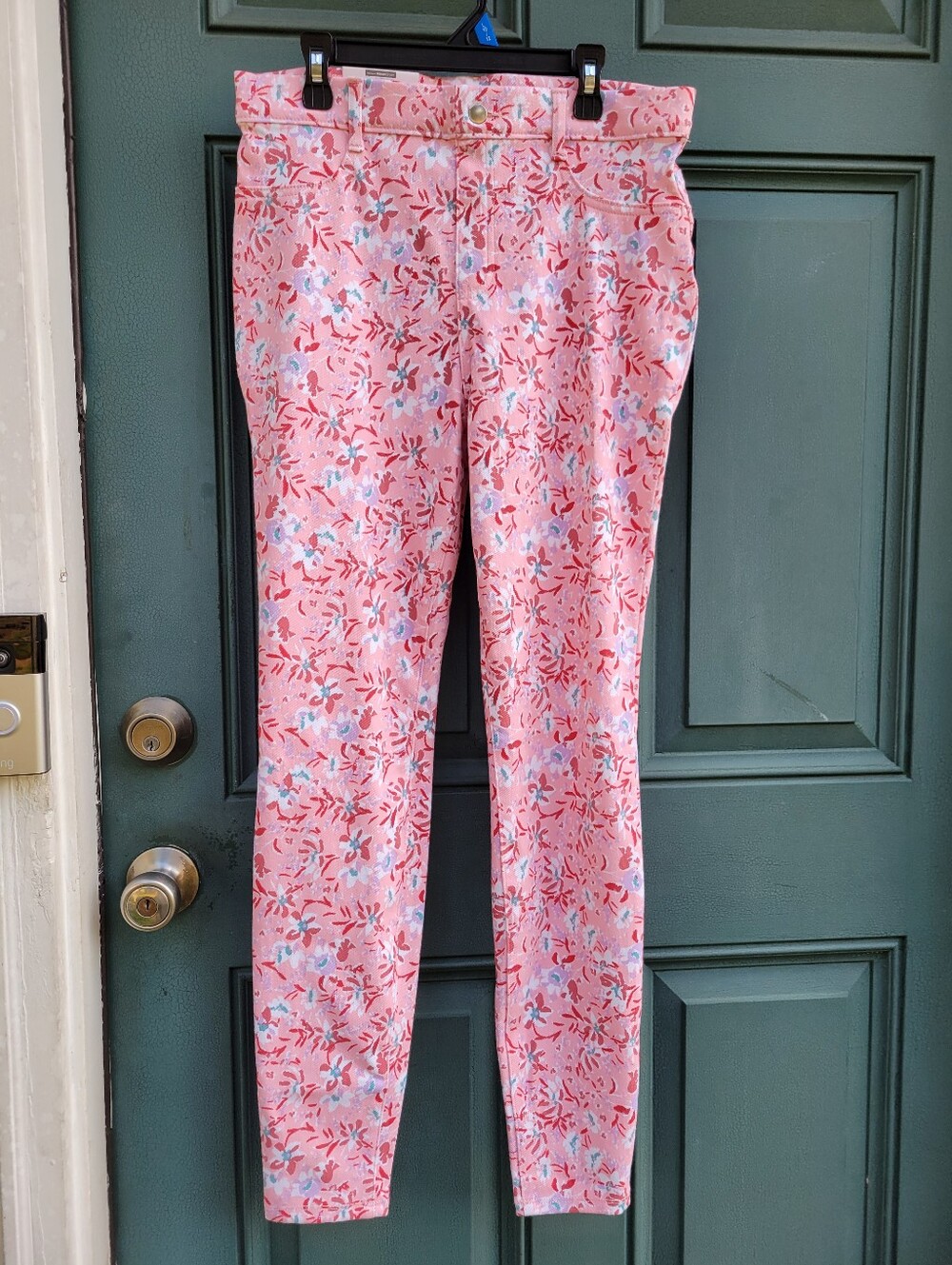 Time And True Women's Size M-10 Pink Floral High Rise Stretch Fitted Pants NWT